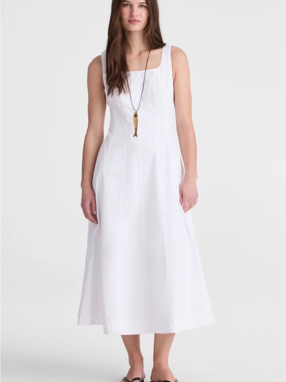 Madewell Rylee White Square-Neck Sleeveless midi dress cotton pockets SZ 10 NWT